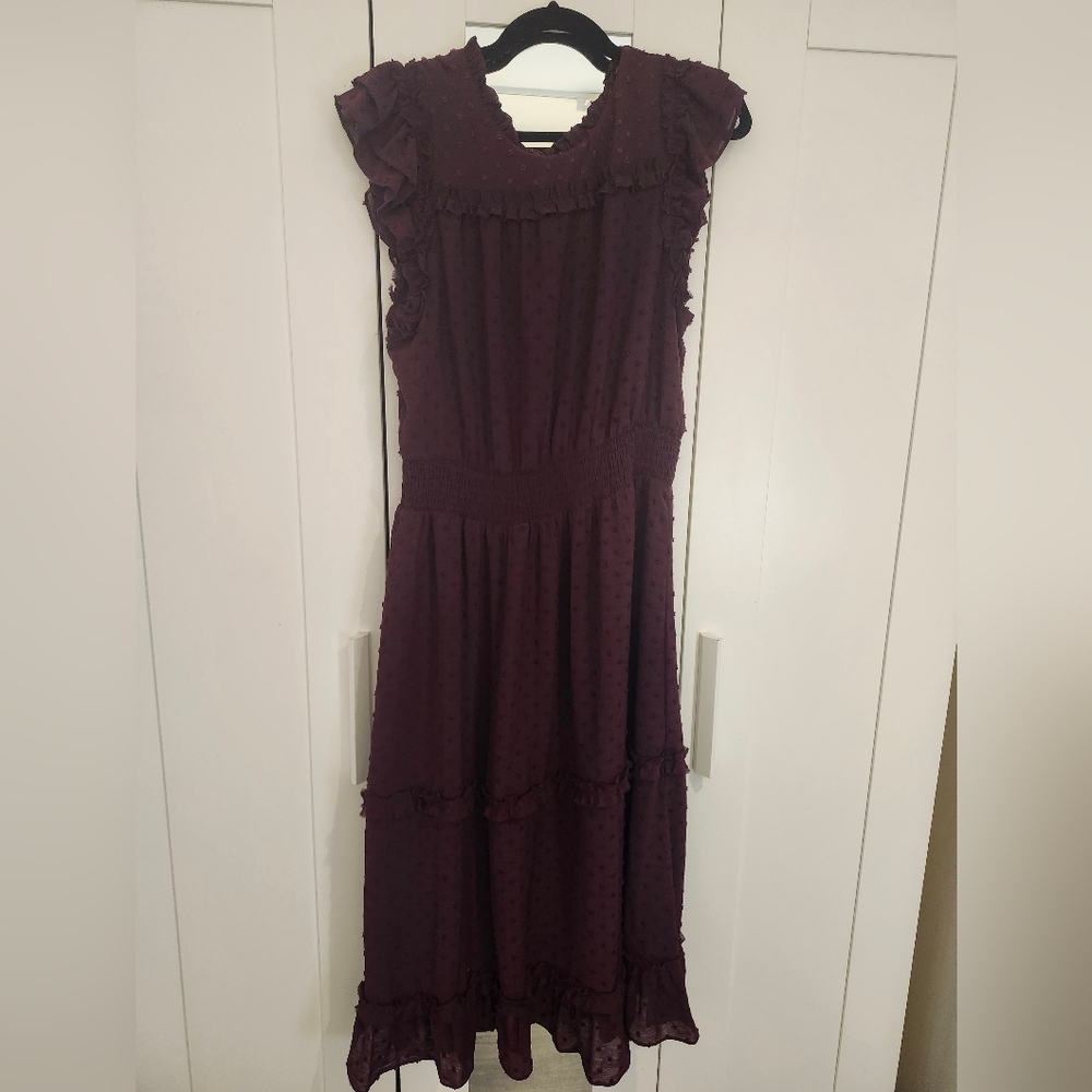 Elegant Burgandy Ruffle Dress